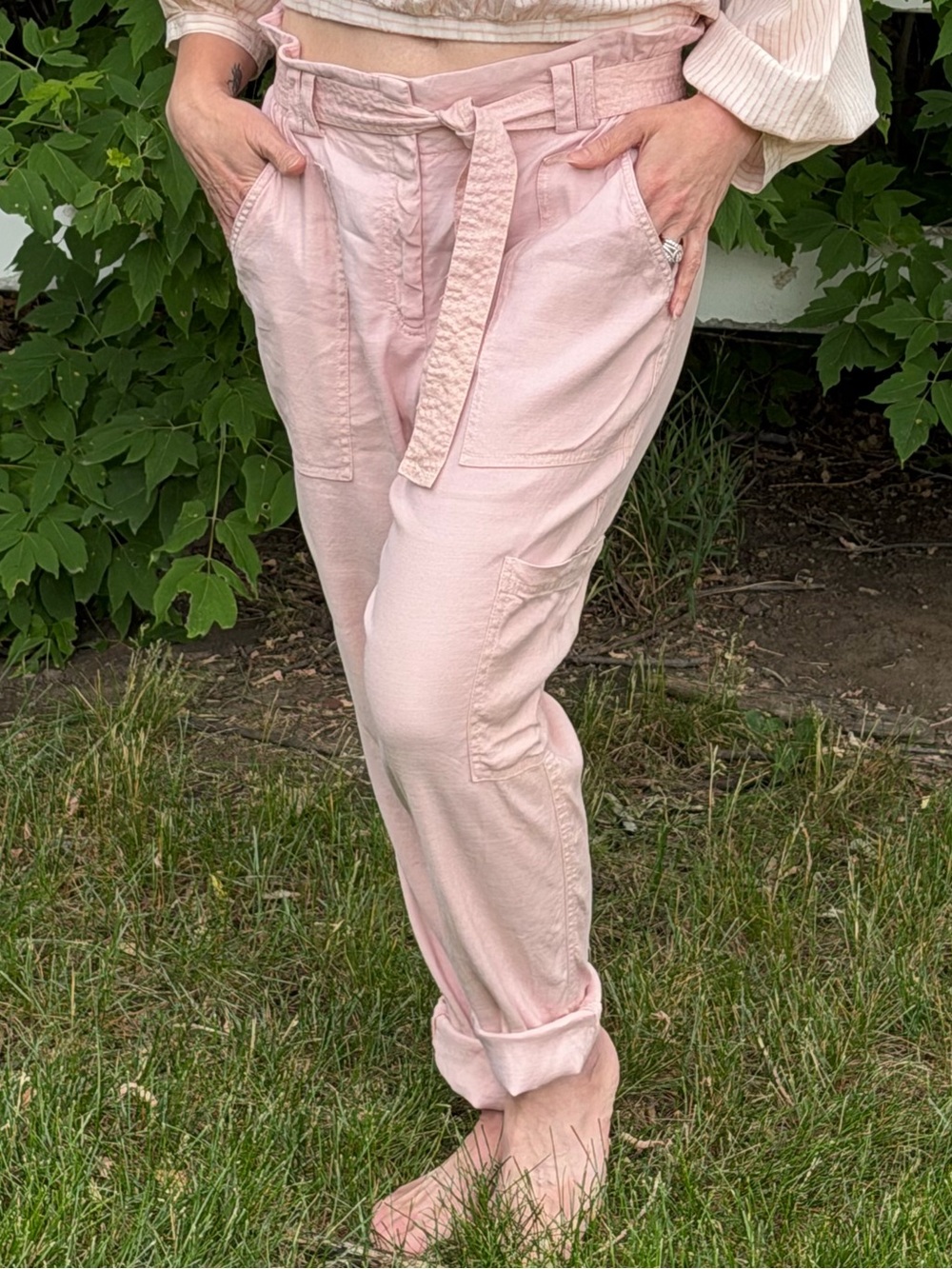 elevenses Blush Pink Linen Blend Utility Slacks Women’s Size M